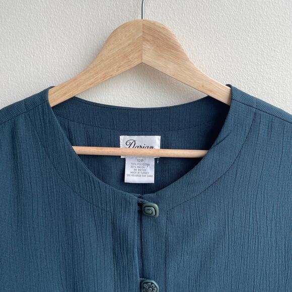 90s Vintage Teal Geometric Lightweight Shirt Jacket- Size 12P - Picture 9 of 10